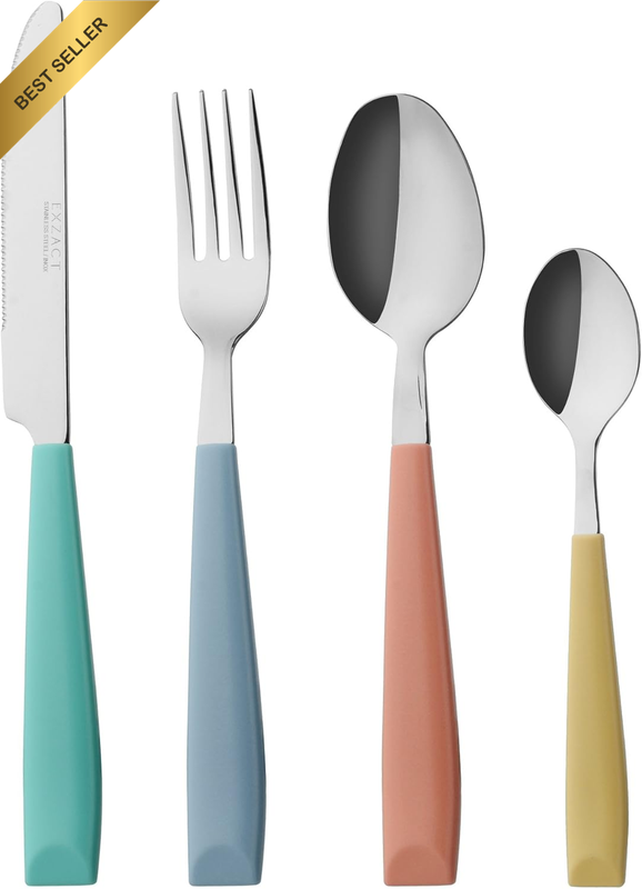 Cutlery Set 24Pcs Stainless Steel - Mixed Coloured Handles -6 X Forks, 6 X Dinne