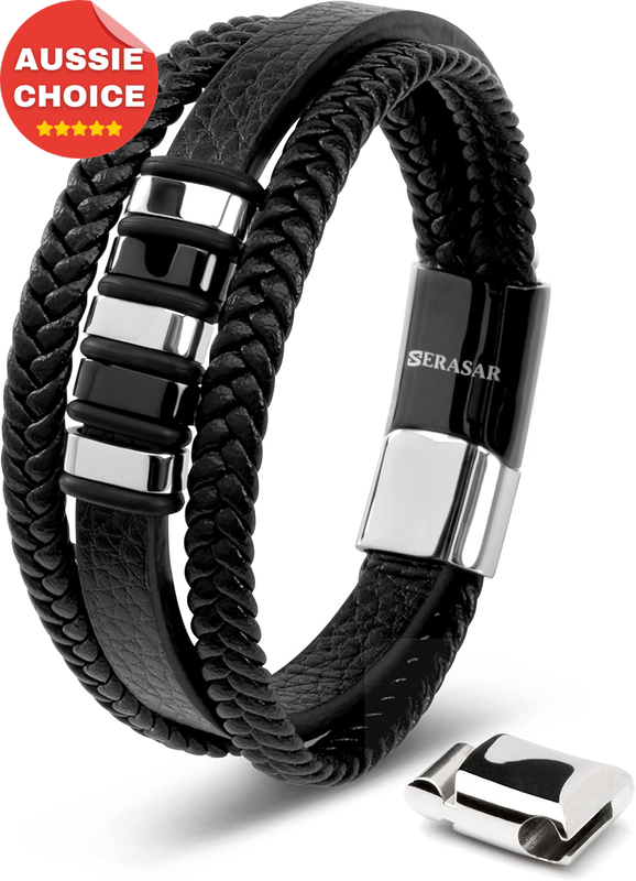 Men's Black Genuine Leather Glory Bracelet Adjustable Fashion Jewelry Gift