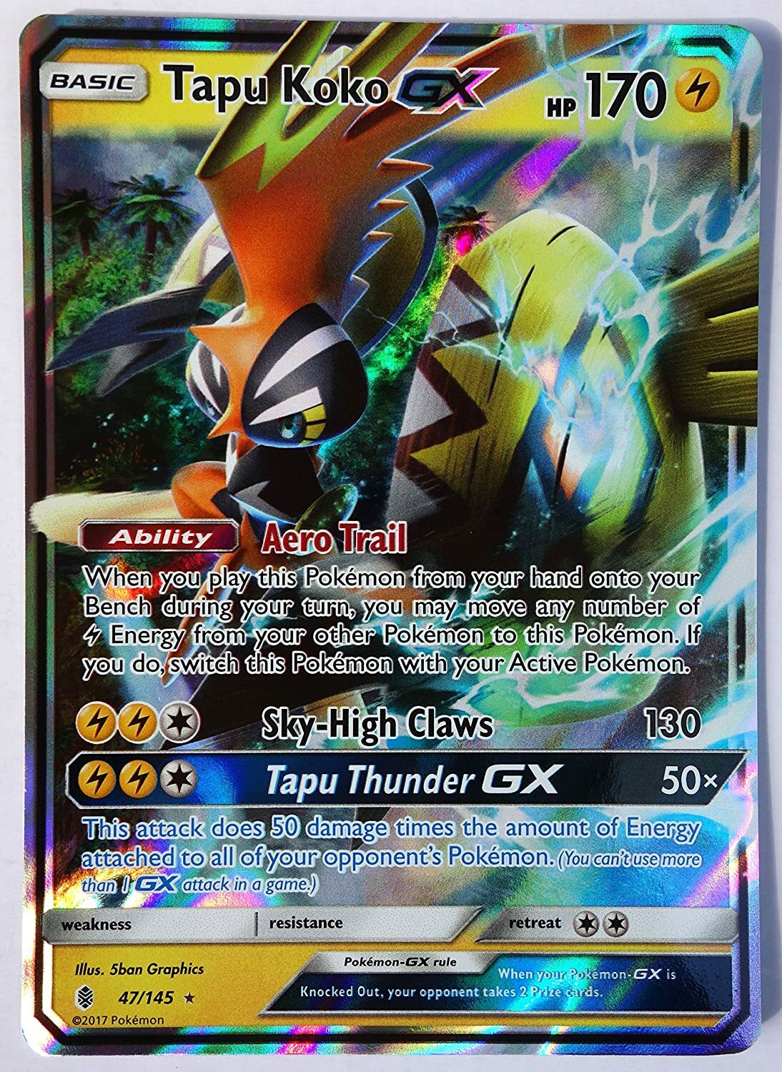 Pokémon Tapu Koko GX 47/145 Jumbo | 1 CARD + FREE PROTECTOR