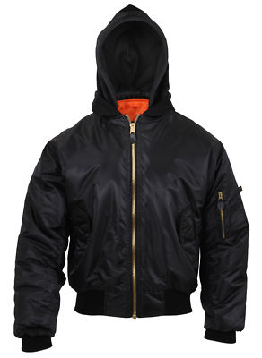 ROTHCO 7400 BLACK HOODED MA-1 REVERSIBLE FLIGHT JACKET BOMBER JACKETS SIZE XS-3X