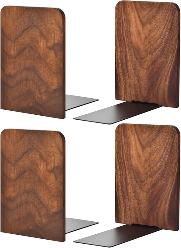 Solid Wood Bookends for Shelves，Book Ends, Black Walnut Wooden Bookends for Shel