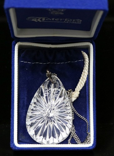 VTG Waterford Crystal Teardrop Pendant Necklace 17" Chain S/S  w/Box #1150
