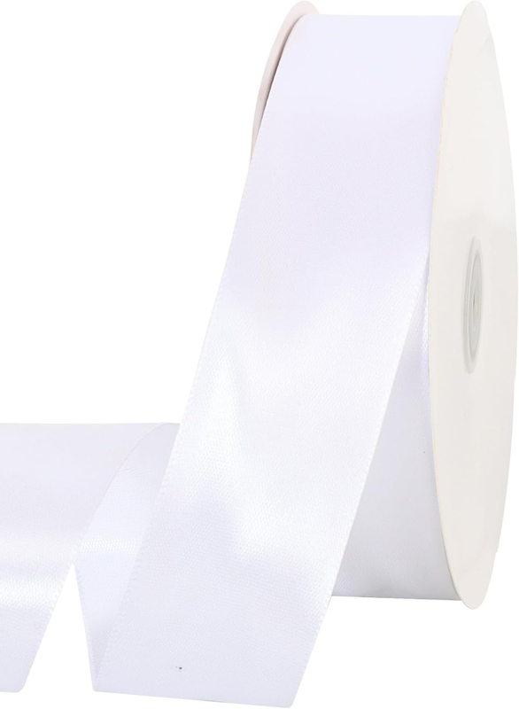 100 Yards White Ribbon 1-1/2 Inch - Solid White Wide Satin Ribbon for Eternal Fl