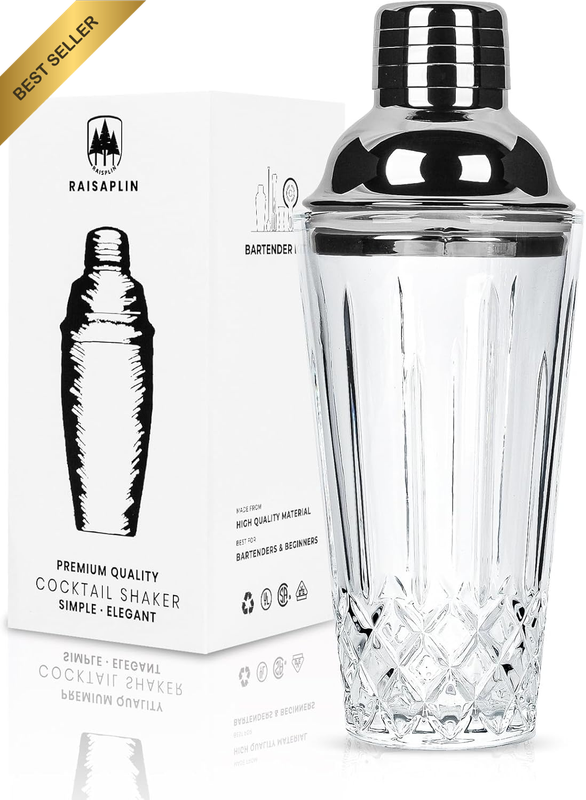Glass Cocktail Shaker Set with Built-In Strainer - 14 Ounces Margarita & Martini