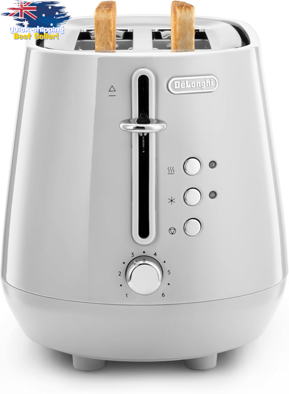 Eclettica 2-Slot Toaster 900W Stainless Steel Reheat Defrost White Kitchen