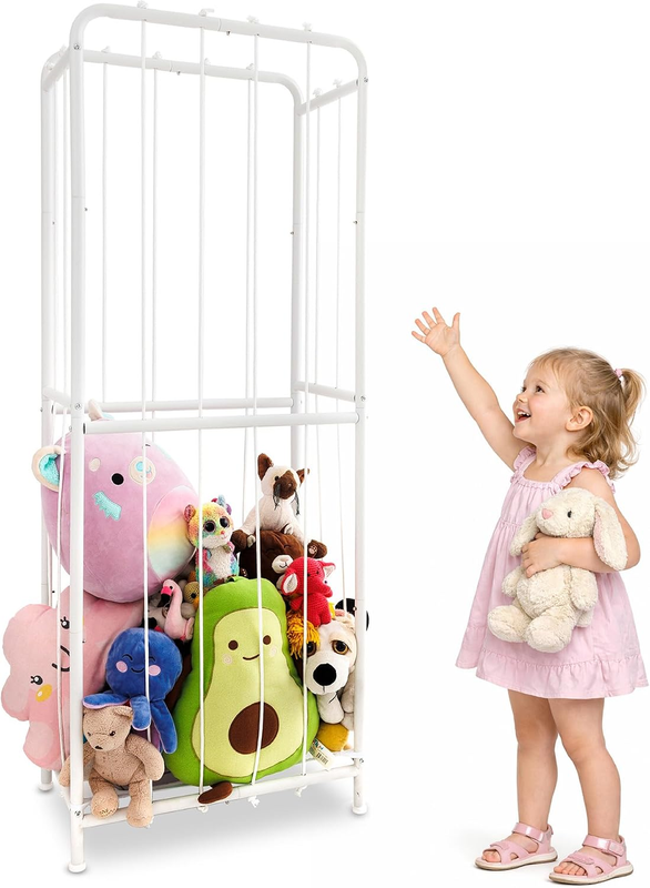 Stuffed Animal Storage, Large Metal Soft Toy Storage with Non-Elastic Cords, Spa