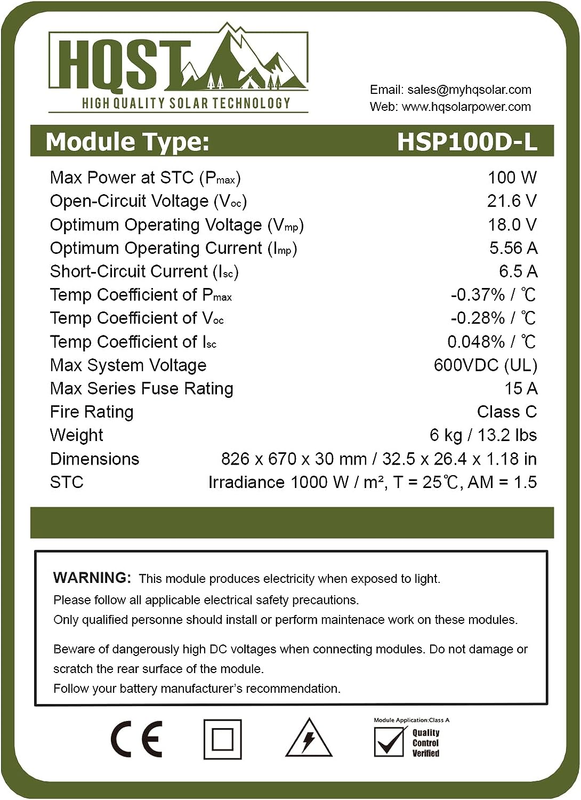 HQST 100 Watt Monocrystalline Solar Panel High Efficiency Module PV Power