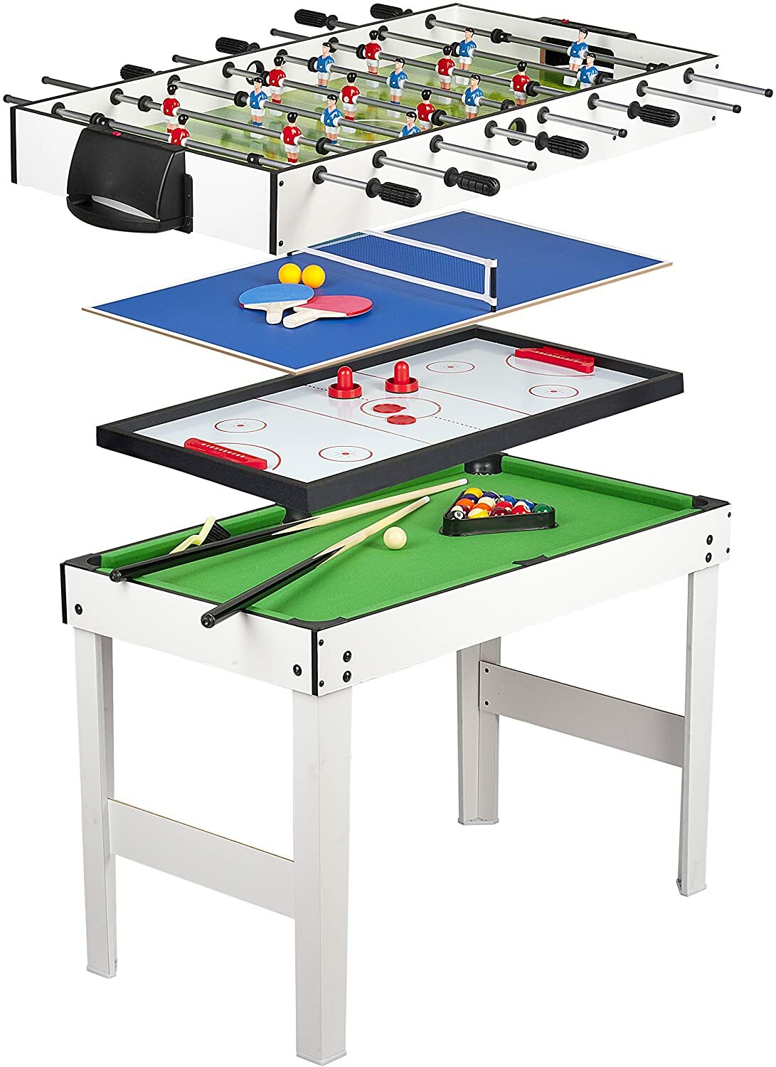 Multifunktionstisch Holz Spieltisch - 4in1 Tischfußball, Billard, Hockey, Tennis