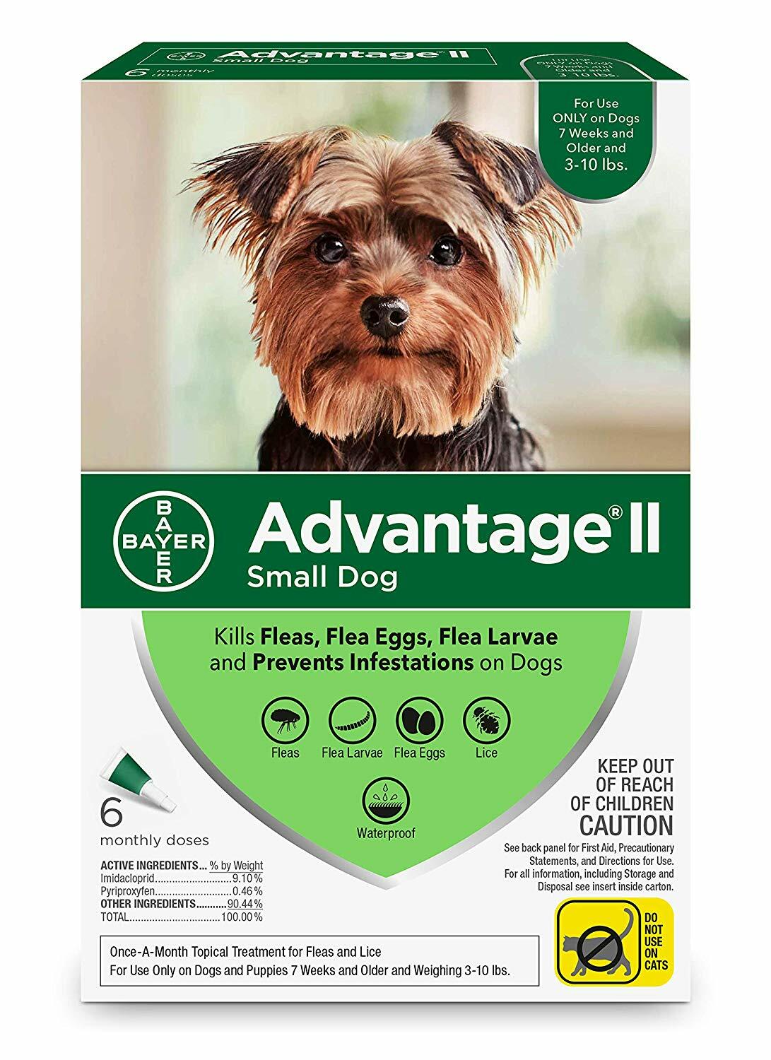 Bayer Advantage II Flea and Lice Treatment for Small Dogs, 3-10 lb, 4 doses ,6 d