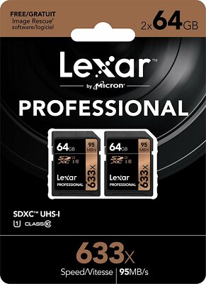 Lexar Professional 633x 64GB SDXC UHS-I/U1 Card - LSD64GCB1NL6332 (2 Pack)