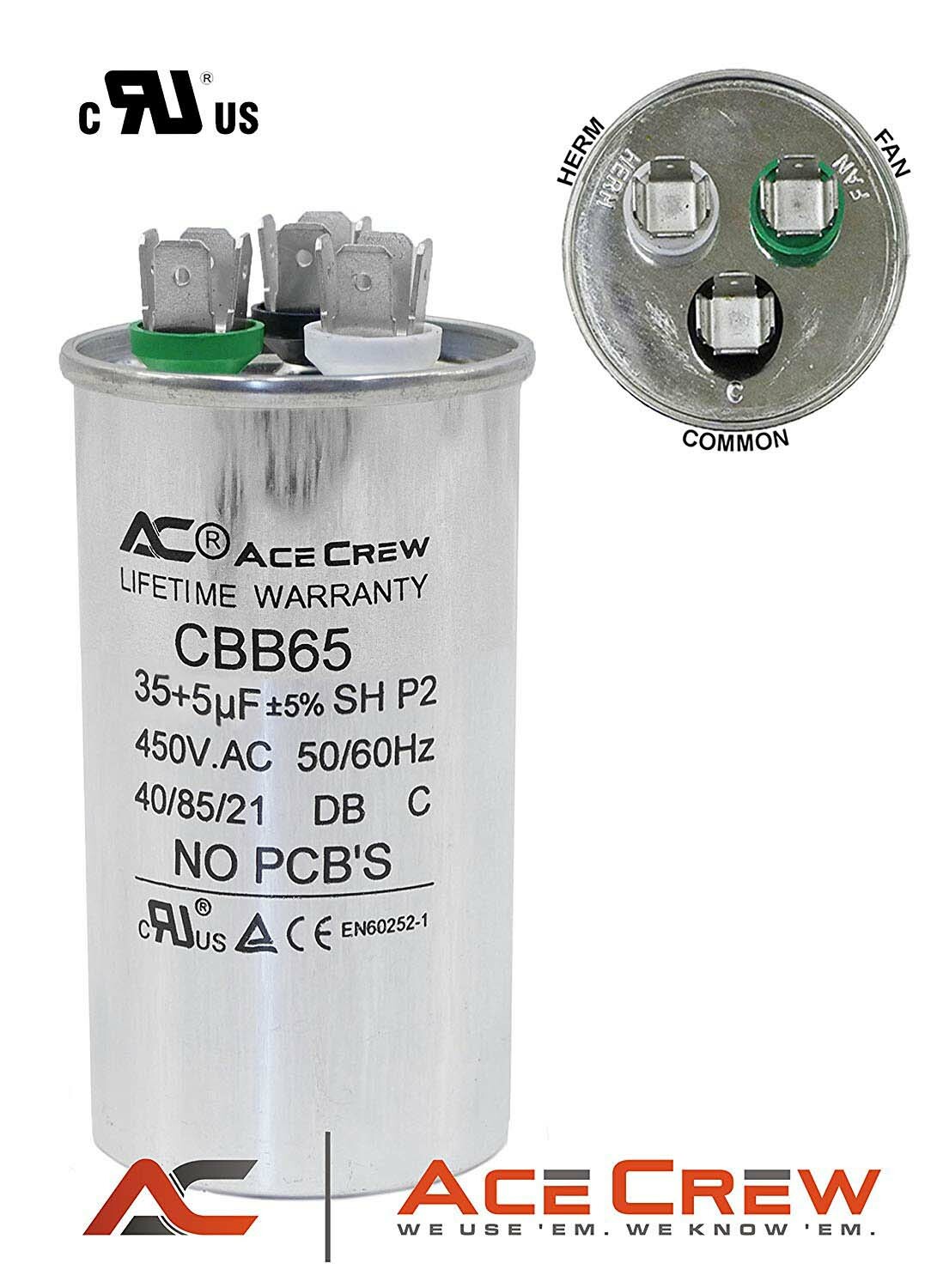 35/5 MFD uF Dual Run Capacitor 450VAC Electric AC Motor HVAC