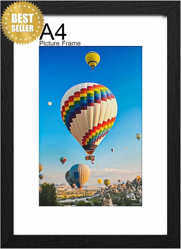 A4 Frame, Wooden A4 Photo Frame 21 X 29.7Cm, Versatile Picture Frame Black, Disp