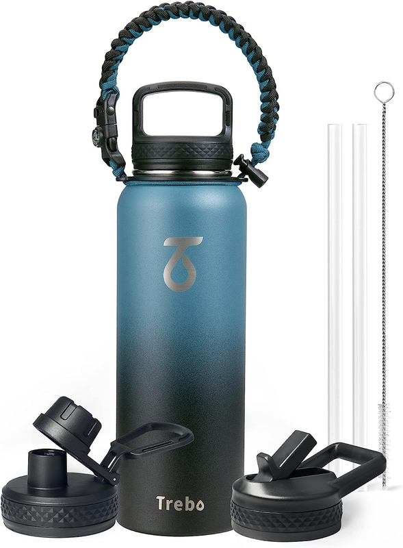 Water Bottle 40Oz with Paracord Handle,Food-Grade Double Wall Vacuum Stainless S