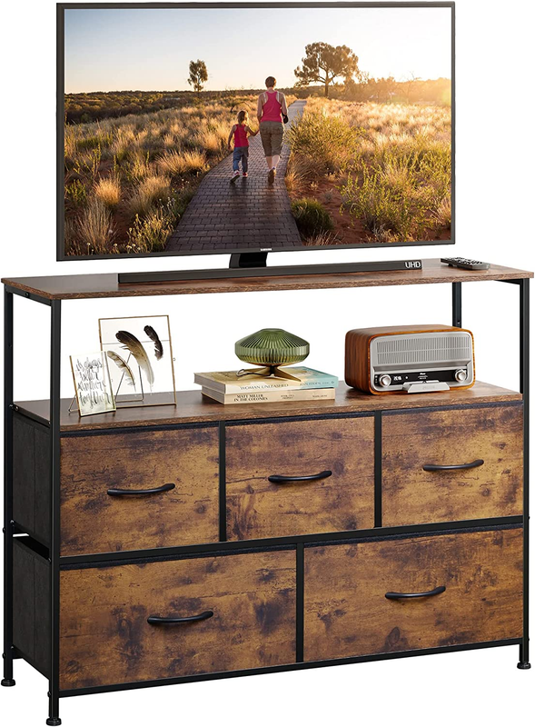WLIVE Dresser TV Stand, Entertainment Center with Fabric Dra