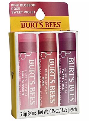 Burt's Bees Tinted Lip Balm | 3 Lip Balms (Sweet Violet, Rose, Pink Blossom)