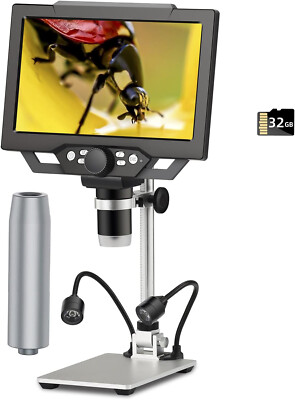 9'' LCD Digital Microscope Video 1600X Coin Microscope Electronic Soldering 32G