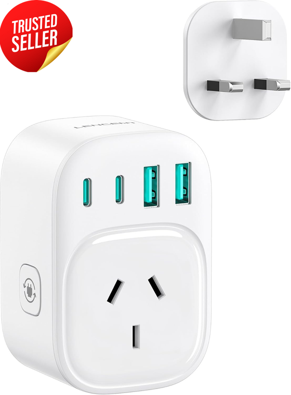 UK Travel Adapter Type G 2 USB-C 2 USB-A Worldwide