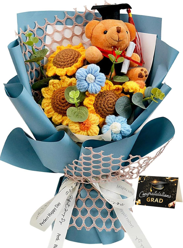 Crochet Flower Bouquet, Handmade Knitted Graduation Bouquet for Class of 2026, w