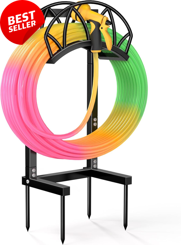 Garden Hose Holder Stand Heavy Duty Metal Hose Hanger Rack Black 160FT