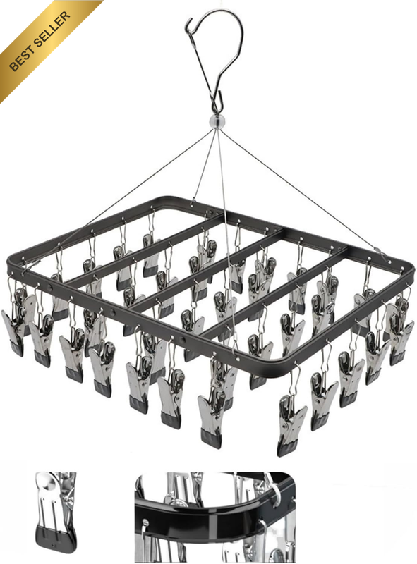 Clothes Drying Racks Clip Hangers Metal with 36 Clips Windproof Hook Underwear H