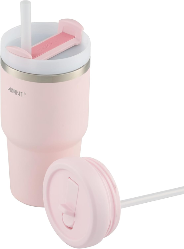 Hydroquench Stainless Steel Insulated Smoothie Tumbler with 2 Lids, 550Ml, Blush