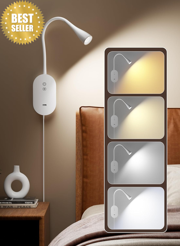 LED Wall Mounted Reading Lights for Books in Bed Headboard, CRI 95+ Wall Lamp wi