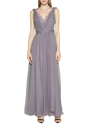 Alberta Ferretti Womens Lace Panel Silk V-Neck Dress US 8