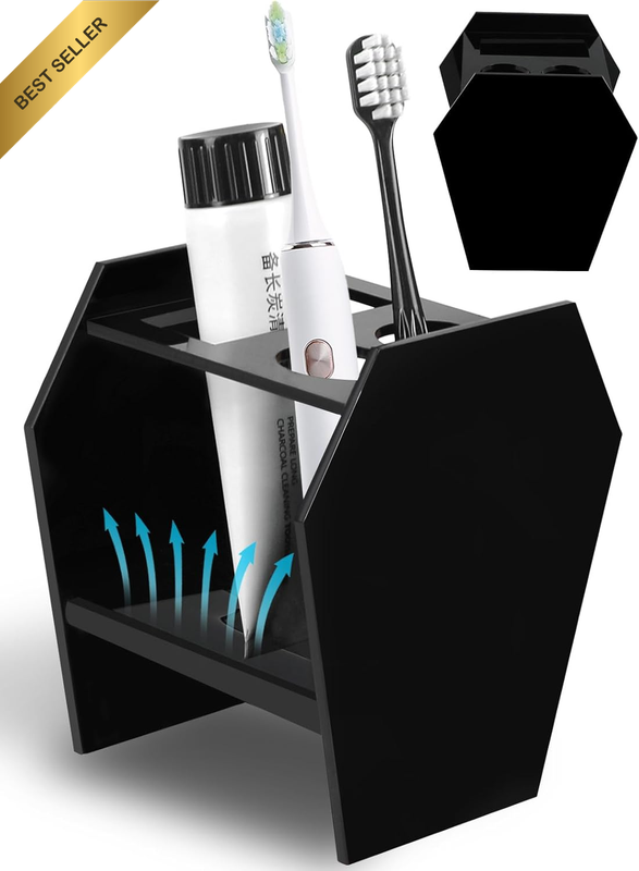 Halloween Gothic Decor Coffin Toothbrush Holders for Bathrooms - Black Acrylic G