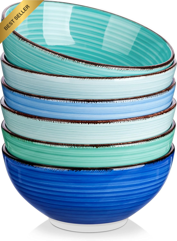 6Pcs Ceramic Cereal Bowls 27Oz Bonita Set for Soup Salad Noodle Rice