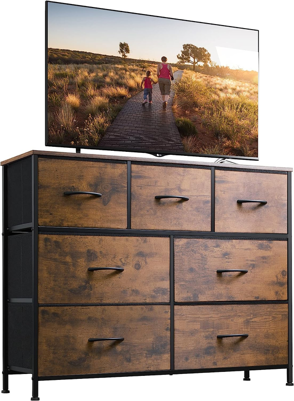 Dresser TV Stand, Entertainment Center with Fabric Drawers, 