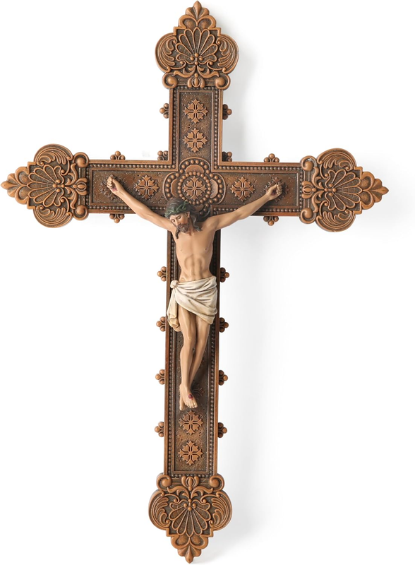 Catholic Crucifix Wall Cross Hand Painted Vintage Jesus 12 Inch Religious Decor
