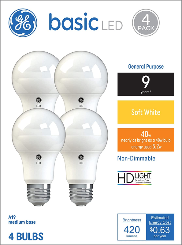 Basic LED Light Bulbs, 40 Watt Eqv, Soft White, A19 Standard