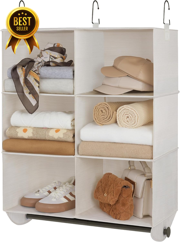 White 3-Tier 6-Section Hanging Closet Organizer with Rod