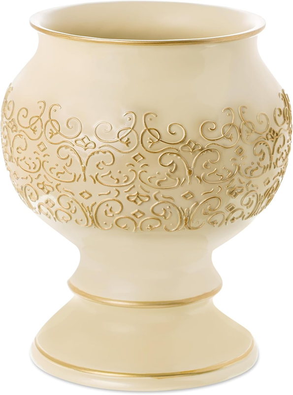 Shannon Bathroom Trash Can 1.05 Gal / 4L – Decorative Wastebasket - Durable Resin Waste Paper Basket - Space Friendly Bath Dust Bin, Gold and Beige Bathroom Accessories