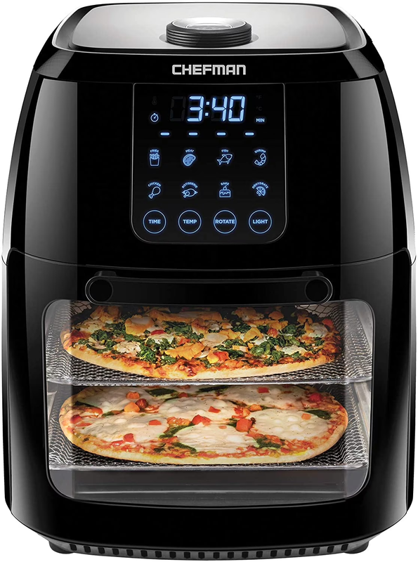 Chefman 63 Qt Air Fryer, Black - Rotisserie, Dehydrator, Convection Oven, 8 Touch Screen Presets