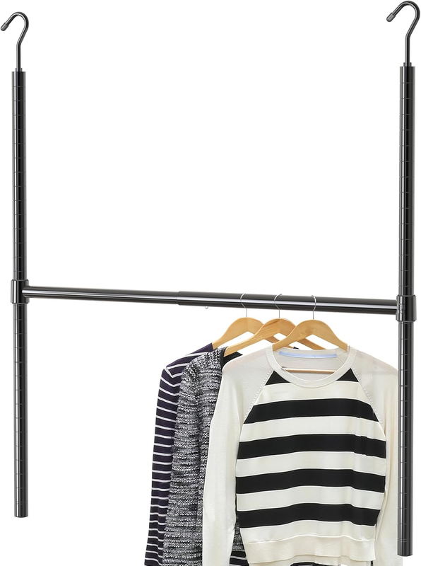 Adjustable Closet Hanging Rod of Height and Width, Black