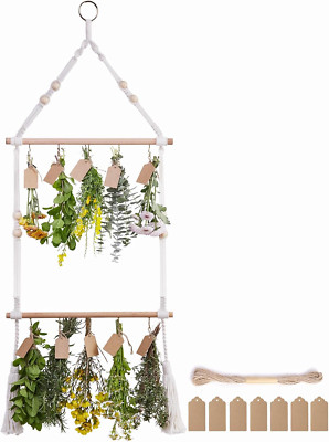 2Tier Herb Drying Rack Flower Drying with 25PCS Brown Gift Tags and 32Ft Natural