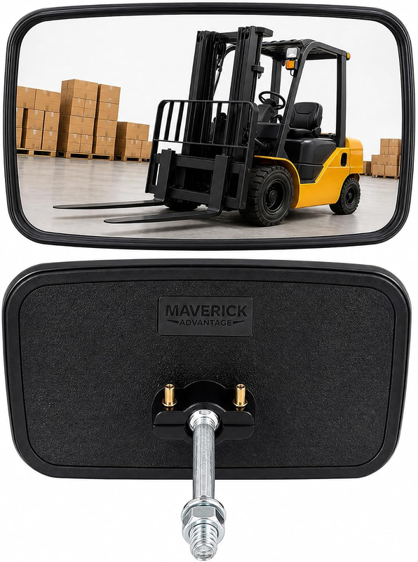 Universal Rear or Side View Mirror for Forklifts W/Arms | Curved & Non-Vibrating Convex 4 5/8"X8" Blind Spot Mirror - Easy-To-Install Forklift Accessories