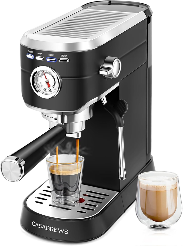 CM5418 Espresso Machine 20 Bar, Stainless Steel Espresso Maker with Milk Frother Steam Wand, Compact Cappuccino Machine for Home, Espresso Coffee Machine with Removable Water Tank, Black