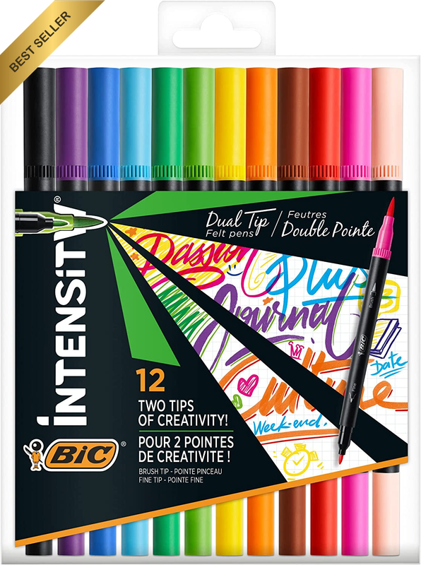 Intensity Dual Tip Felt Pens and Brush Art Markers - Assorted Colours, Set of 12