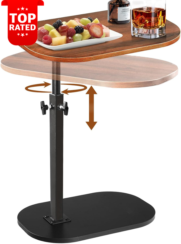 C Shaped Adjustable Height Side Table 360° Swivel End Table for Small Spaces
