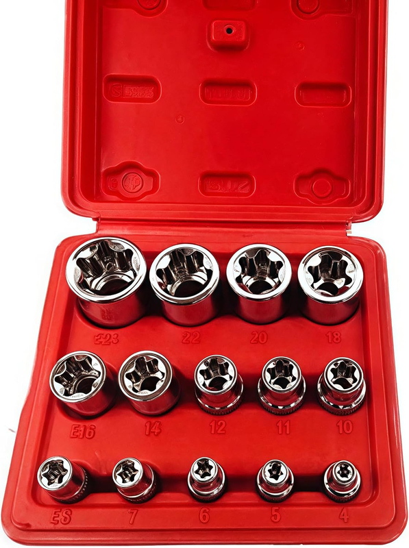 14Pcs Female E-Torx Star Socket Set, 1/4, 3/8, 1/2 in Drive,Female External Star