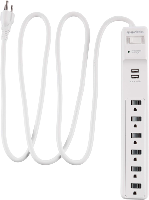 6-Outlet Surge Protector Power Strip with 2 USB Ports - 1000 Joule, White
