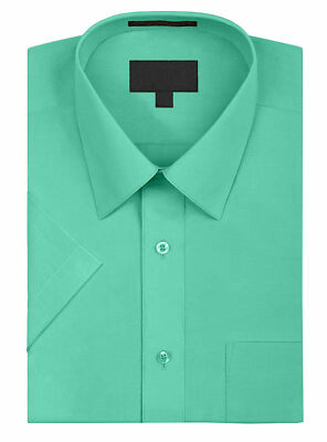 Men's Solid Color Regular Fit Button Up Premium Short Sleeve Dress Shirt