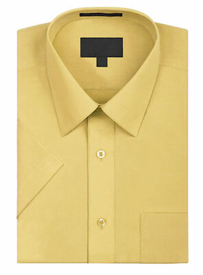 Men's Solid Color Regular Fit Button Up Premium Short Sleeve Dress Shirt