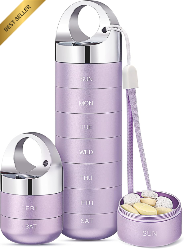 Metal Travel Pill Organizer, Portable Waterproof Weekly Pill Box, Large Aluminum
