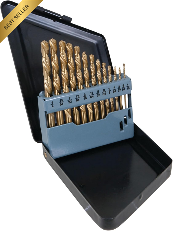 W9011 13Pc Left Hand Drill Bit Set, with Titanium Nitride Coating SAE (1/16-Inch