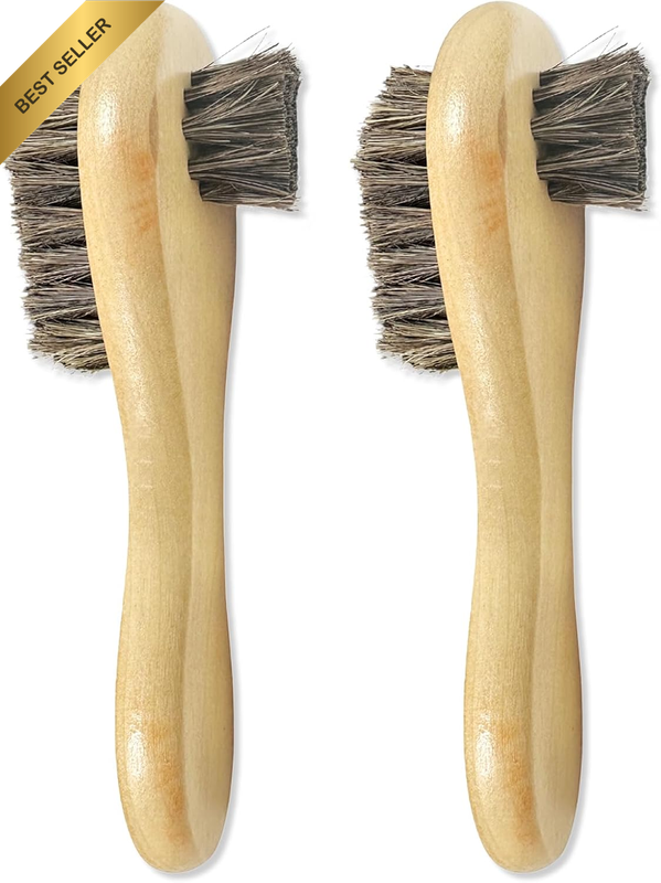 2Pcs Horsehair Shoe Brushes Kit for Boot Polishing & Leather Care