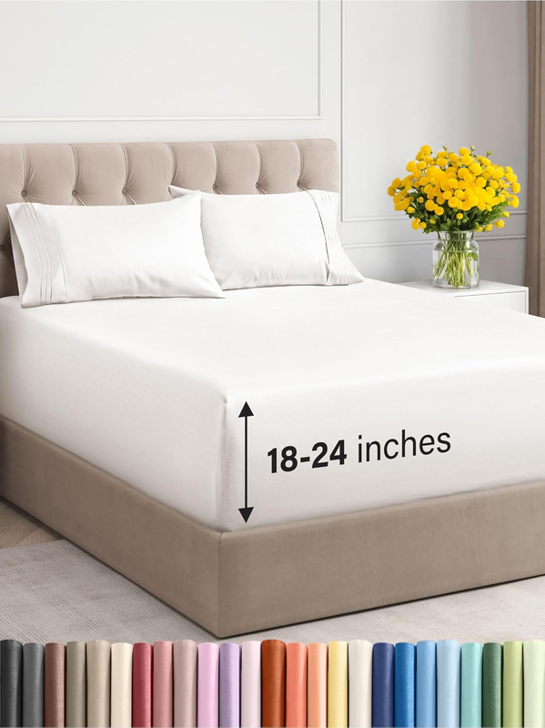 Extra Deep Twin Sheet Set - 4 Piece Breathable & Cooling Sheets - Hotel Luxury Bedding Set W/18-24 Inch Extra Deep Pockets - Easy Fit - Super Soft, Wrinkle Free and Comfy - Antique White, Twin Size