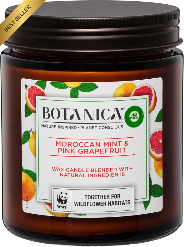 Botanica Scented Candle, Moroccan Mint and Pink Grapefruit, 205G